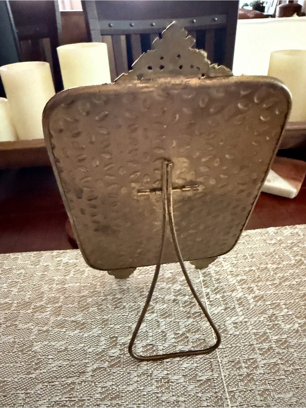Vintage brass mirror on stand
